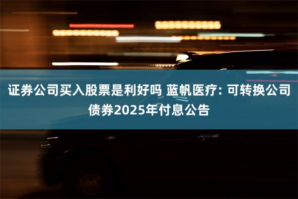 证券公司买入股票是利好吗 蓝帆医疗: 可转换公司债券2025年付息公告